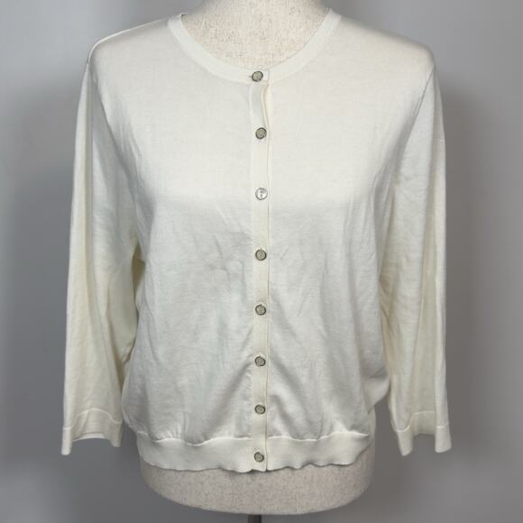 Magaschoni Cotton Cardigan Sweater - Small Buttons | XL | Cream | Preppy - Picture 1 of 8